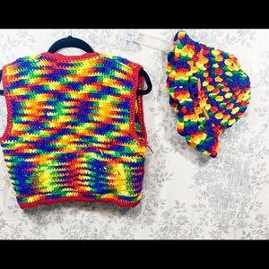 Rainbow crochet vest and hat set